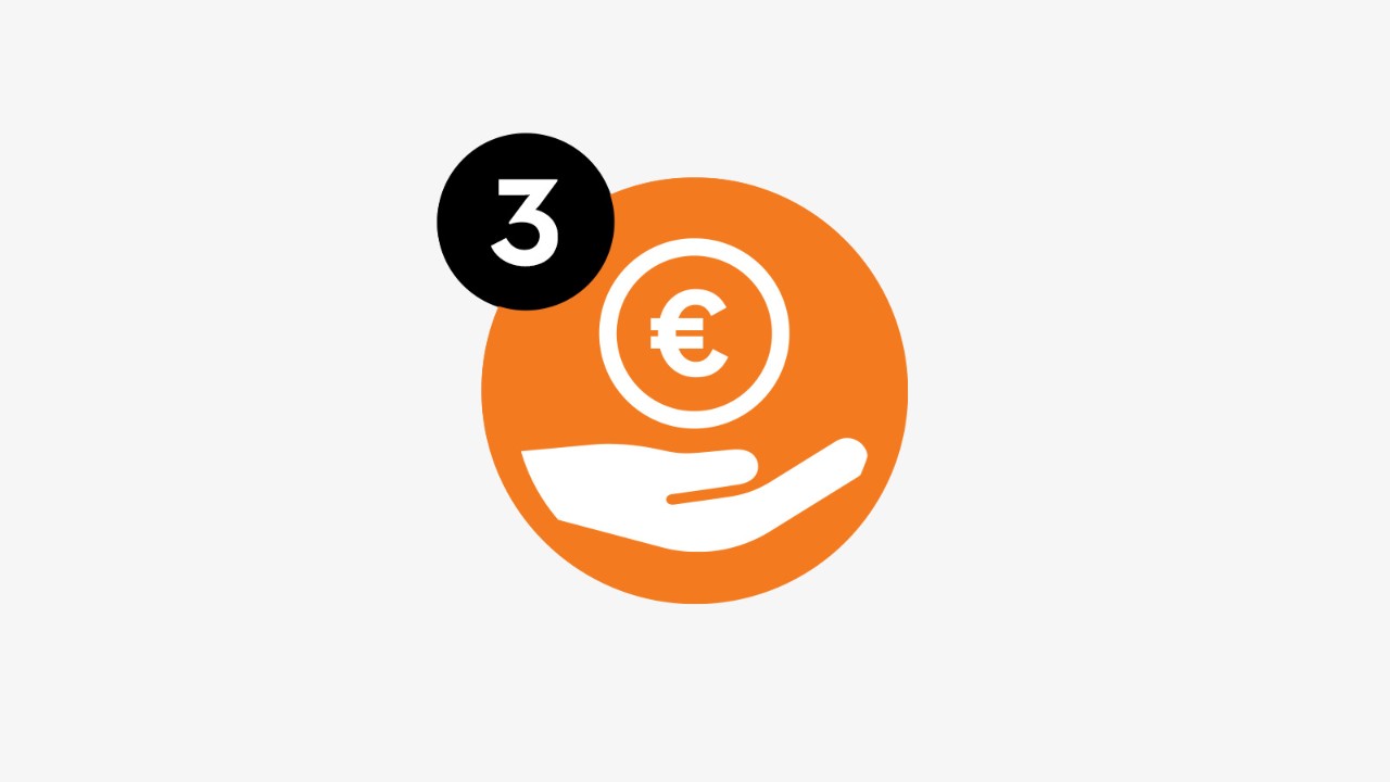 Pictogram Euro-teken boven een hand