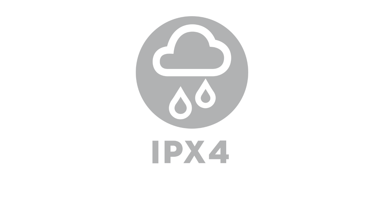 Pictogram met een regenwolk, eronder staat 'IPX4'